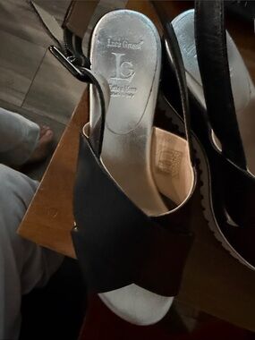 Luca Grossi Black Leather Slingback Mule with Cross-Over Strap